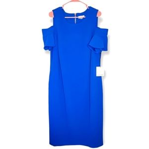 Calvin Klein Midi Dress Cold Shoulder Royal Blue 16W